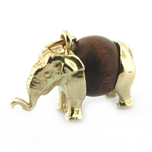 Lucky Touch Wood Wud Elephant Good Luck 14K Gold Charm