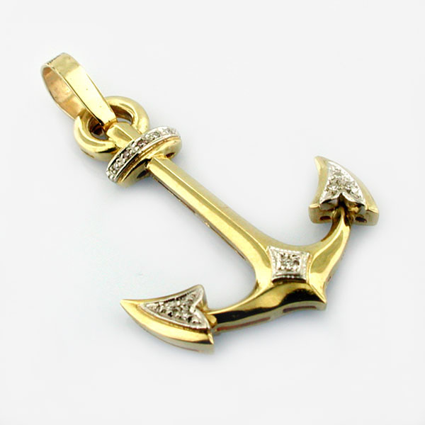 18K Gold Large Anchor with Diamonds Charm Pendant