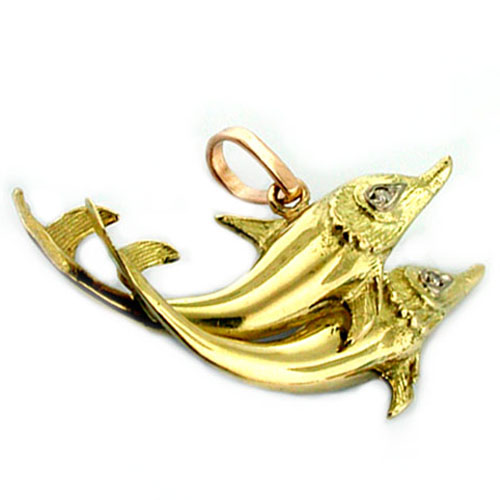 Pair of Dolphins 18k Gold Vintage Charm Pendant  