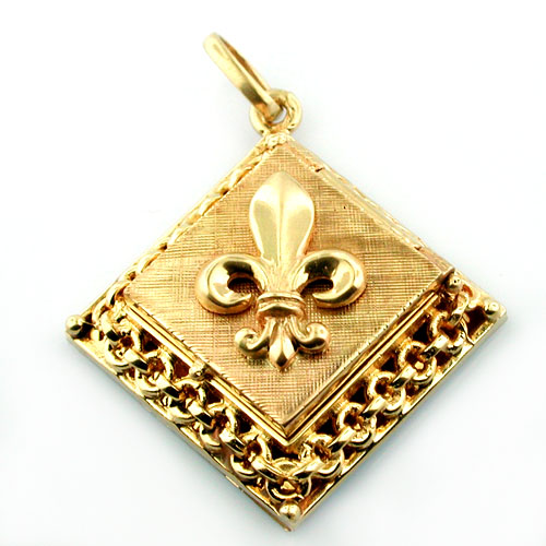 Vintage 14K Gold Fleur de Lis Locket Pendant Charm