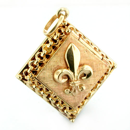 Vintage 14K Gold Fleur de Lis Locket Pendant Charm