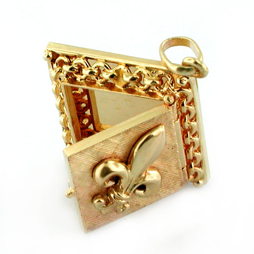 Vintage 14K Gold Fleur de Lis Locket Pendant Charm