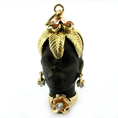 Blackamoor 18K Gold Jeweled Diamond Vintage Charm Pendant