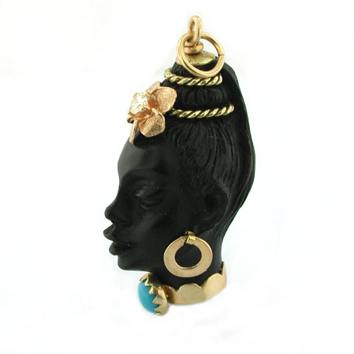 Blackamoor 18K Gold Flower Diamond Turquoise Vintage Charm Pendant