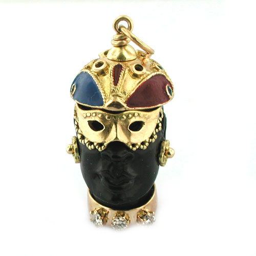 Rare 18K Gold Carnival Mask Blackamoor Vintage Charm Pendant