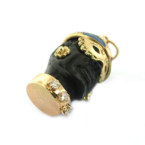 Rare 18K Gold Carnival Mask Blackamoor Vintage Charm Pendant