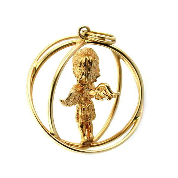 14K Gold Guardian Angel Cherub Vintage Pendant Charm