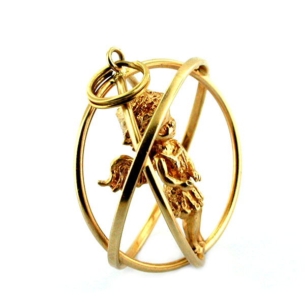 14K Gold Guardian Angel Cherub Vintage Pendant Charm