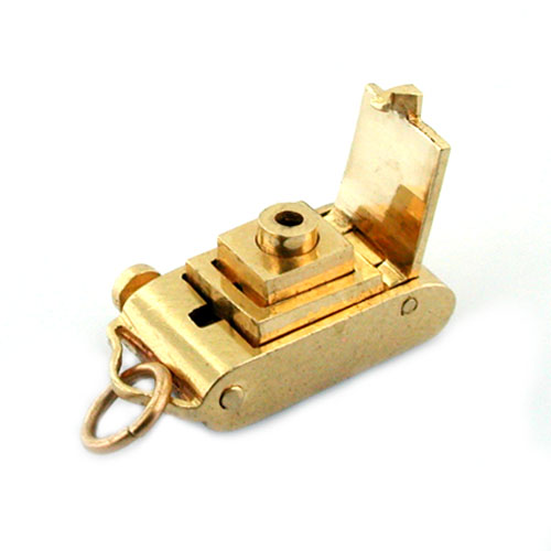 14K Gold Vintage Mechanical Pop-Up Lens Photo Camera Movable AC Charm 