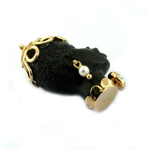 18K Gold Blackamoor Turquoise Pearl Charm Pendant