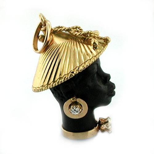 18K Gold Vintage Blackamoor Diamonds Charm Pendant