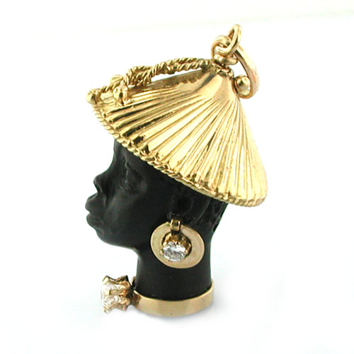 18K Gold Vintage Blackamoor Diamonds Charm Pendant