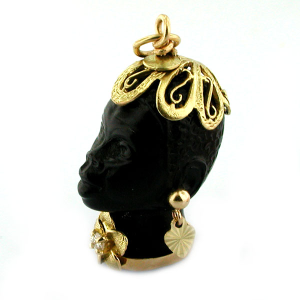 Vintage 18K Gold Blackamoor Diamond Charm Pendant