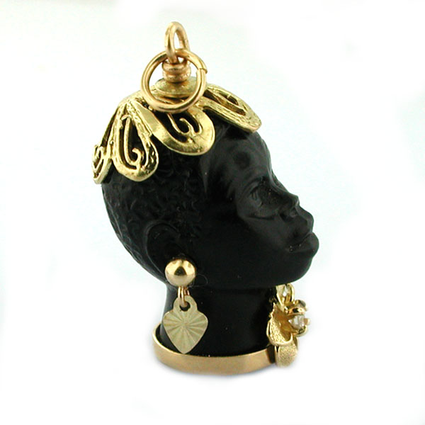 Vintage 18K Gold Blackamoor Diamond Charm Pendant