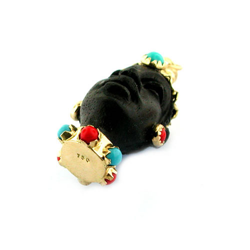 18K Gold Ebony Blackamoor Coral Turquoise Vintage Charm Pendant 