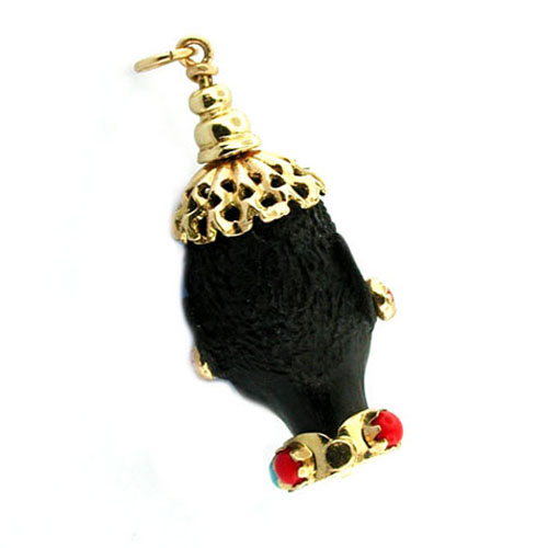 18K Gold Ebony Blackamoor Coral Turquoise Vintage Charm Pendant 