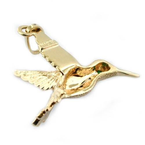 Hummingbird Bird 14k Gold Charm Pendant