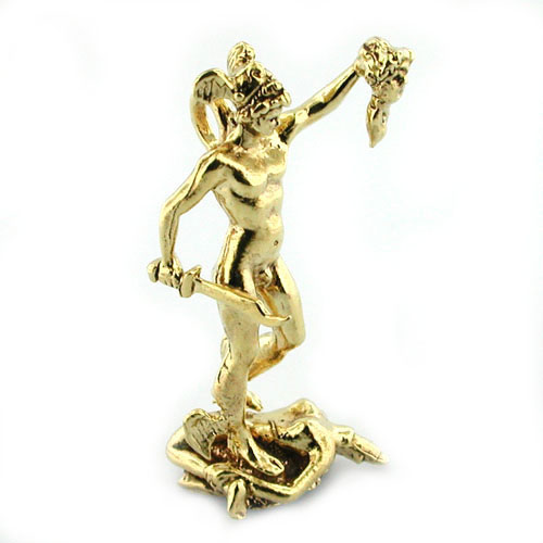 14k Gold Perseus with Head of  Medusa Statue Charm Pendant - Florence Italy