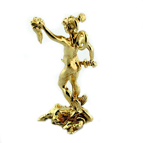 14k Gold Perseus with Head of  Medusa Statue Charm Pendant - Florence Italy