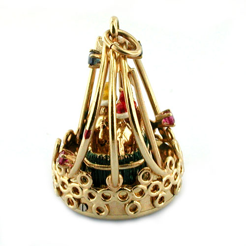 14K Gold Dankner Living Charm Mechanical Horse Racing Movable Vintage Pendant