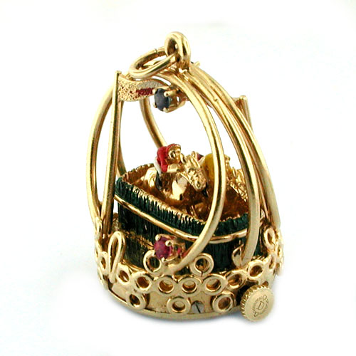 14K Gold Dankner Living Charm Mechanical Horse Racing Movable Vintage Pendant