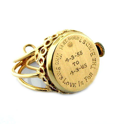 Vintage 14K Gold Spinning Love Birds Dankner Living Charm Mechanical Pendant