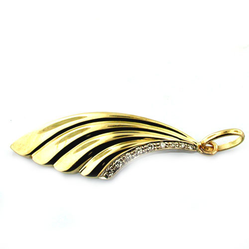  18K Gold Angel Wing Diamonds Charm Pendant