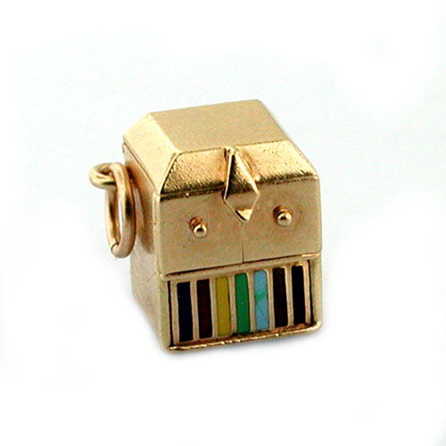 1950's Record Player Victrola Phonograph Stanhope Viewer Vintage 14k Gold Charm 