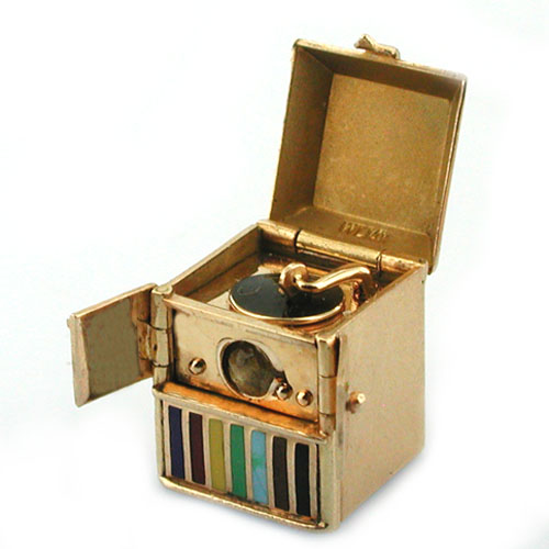 1950's Record Player Victrola Phonograph Stanhope Viewer Vintage 14k Gold Charm 