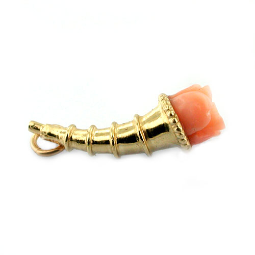 14k Gold Cornucopia Angel Skin Coral Rose Flower Charm