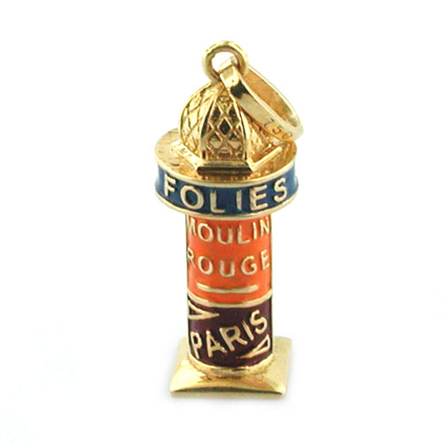 18K Gold French Kiosk Enamel Paris Travel Charm Pendant