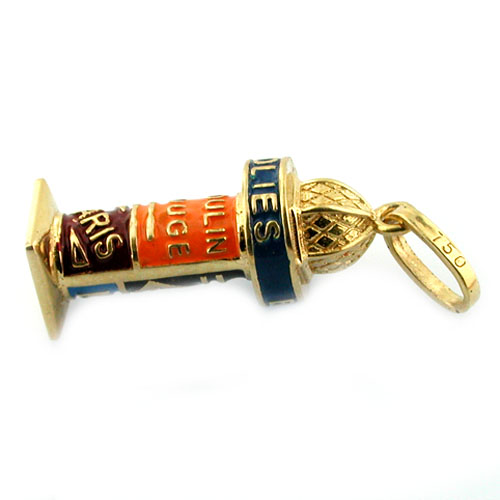 18K Gold French Kiosk Enamel Paris Travel Charm Pendant