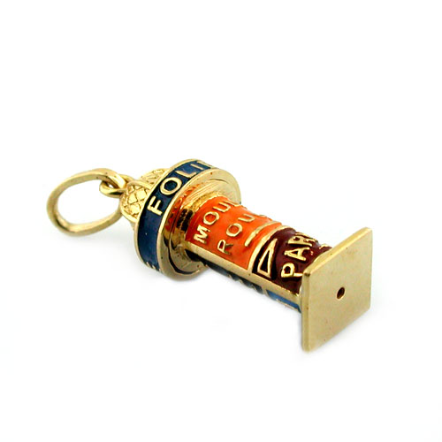 18K Gold French Kiosk Enamel Paris Travel Charm Pendant