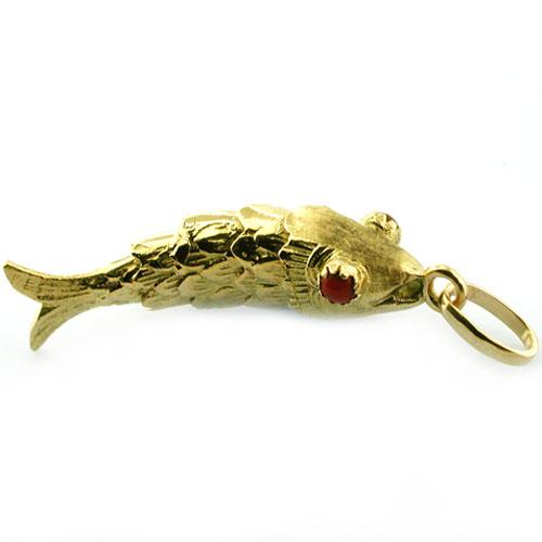 18k Gold Articulated Fish Vintage Charm Pendant