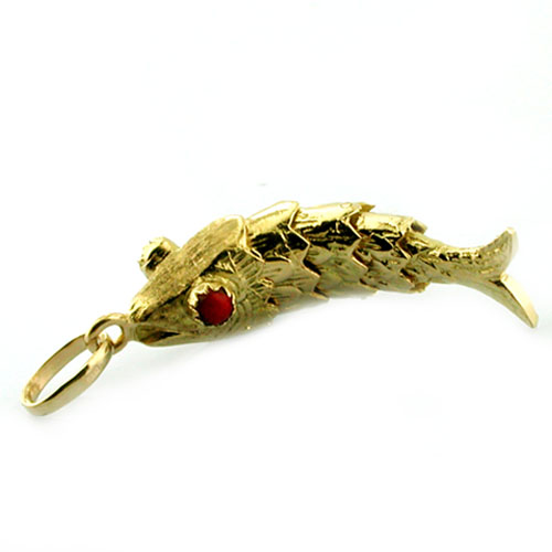 18k Gold Articulated Fish Vintage Charm Pendant
