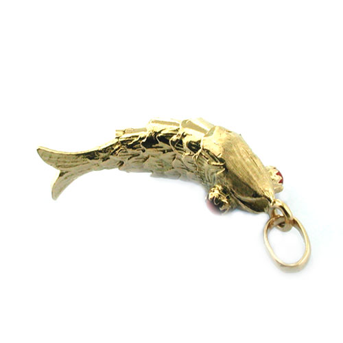 18k Gold Articulated Fish Vintage Charm Pendant