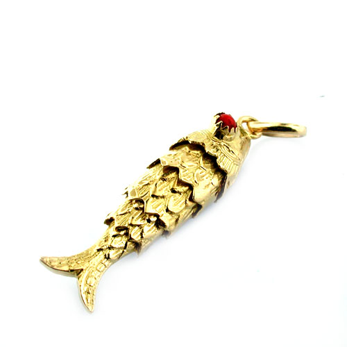 18k Gold Articulated Fish Vintage Charm Pendant