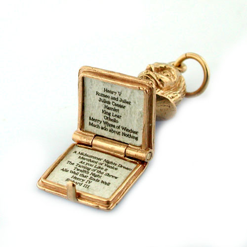 Rare The Works of Shakespeare 14K Gold Book Vintage Charm Pendant   