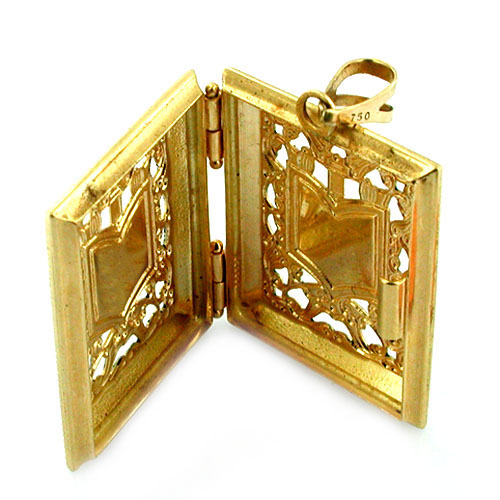 Enameled Mini Holy Koran Quran Book Locket 18K Gold Vintage Charm Pendant