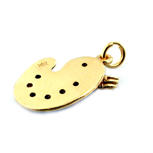 14K Gold Jeweled Artist Painter's Pallet Vintage Charm Pendant 
