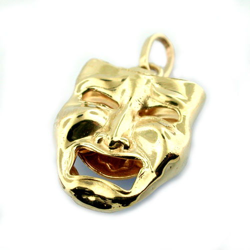 14K Gold Comedy & Tragedy Charm Pendant 