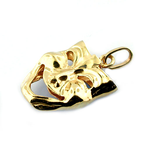 14K Gold Comedy & Tragedy Charm Pendant 