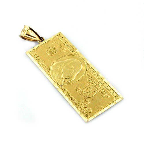 14K Gold $100 Dollar Bill Charm Pendant
