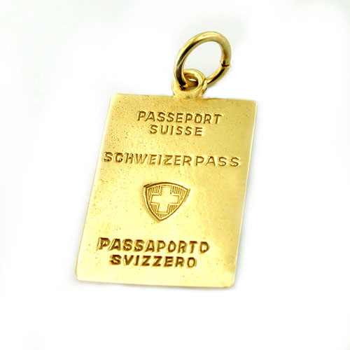 Swiss Suisse Switzerland Passport 14k Gold Travel Charm Pendant