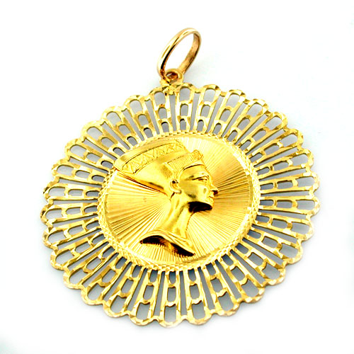 Nefertiti Symbol of Beauty Egyptian Sun Queen 18K Gold Charm Pendant