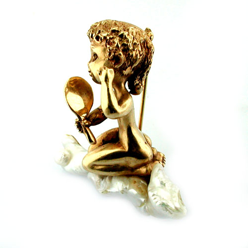 Vintage 1950's William Ruser 14K gold Monday's Child Brooch
