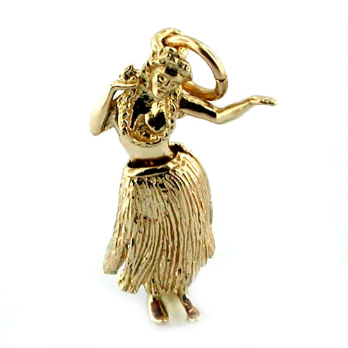 Movable Hawaiian Hula Girl Dancer 14K Gold Charm
