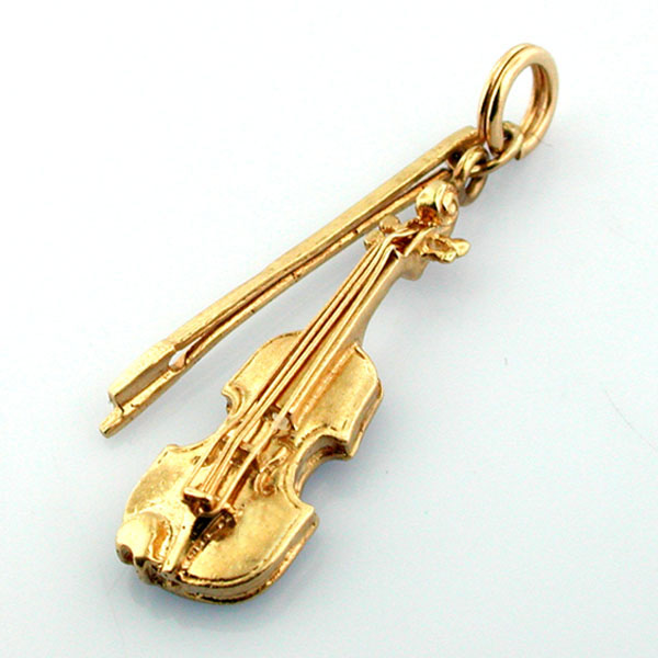 Violin with Bow 14k Gold Vintage Charm