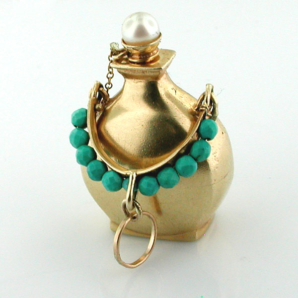 Perfume Scent Amphora Bottle Vintage 14k Gold Charm Pendant