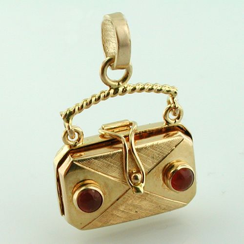 Jeweled 18k Gold Purse Locket Handbag Vintage Charm Pendant